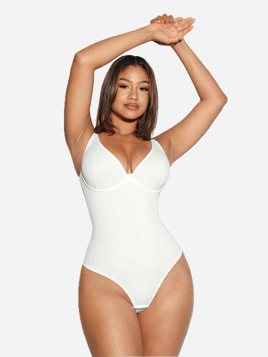 V-Neck Tummy Control Sculpt Bodysuit - V-neck Thong - Deep Brown - View 23
