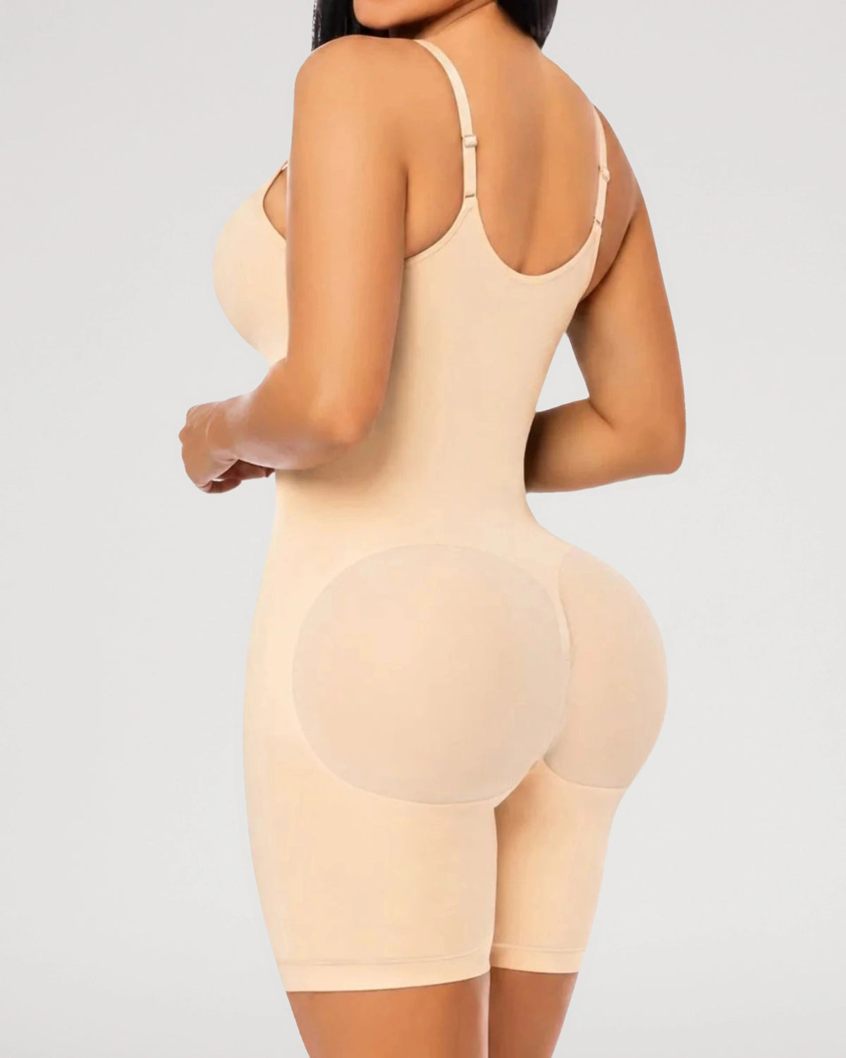 Front fit view of the Seamless Zip Front Mid Thigh Shapewear Bodysuit | LilyCurve