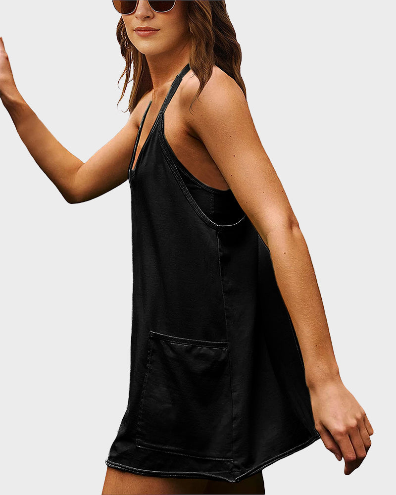 2-in-1 Lounge Romper Dress - Black
