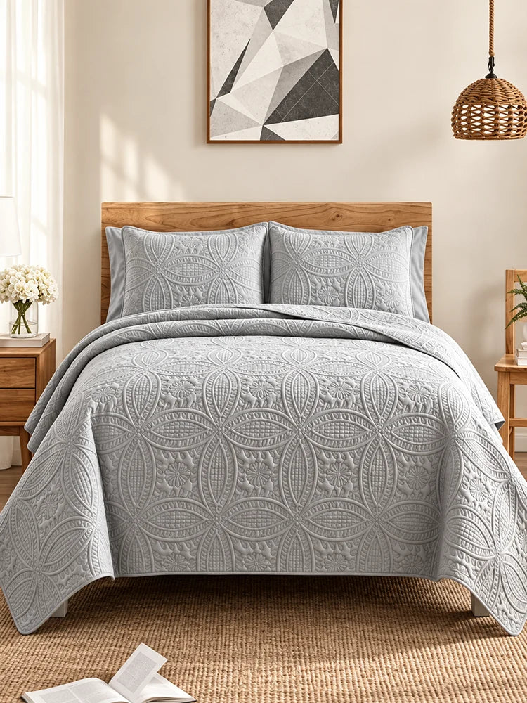 Vintage Damask Ultrasonic Quilted Bedding Set