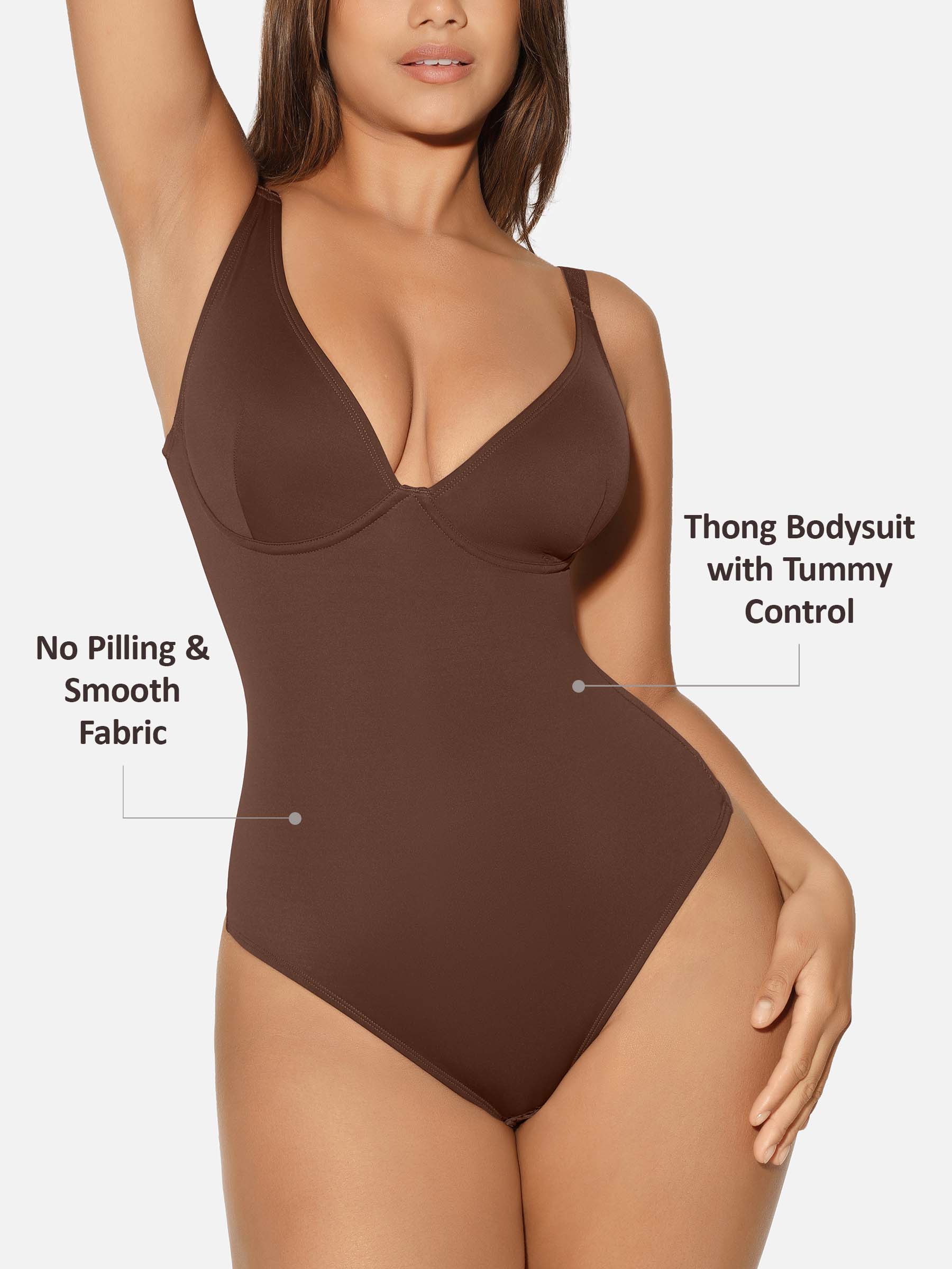 V-Neck Tummy Control Sculpt Bodysuit - V-neck Briefs - Black - View 85