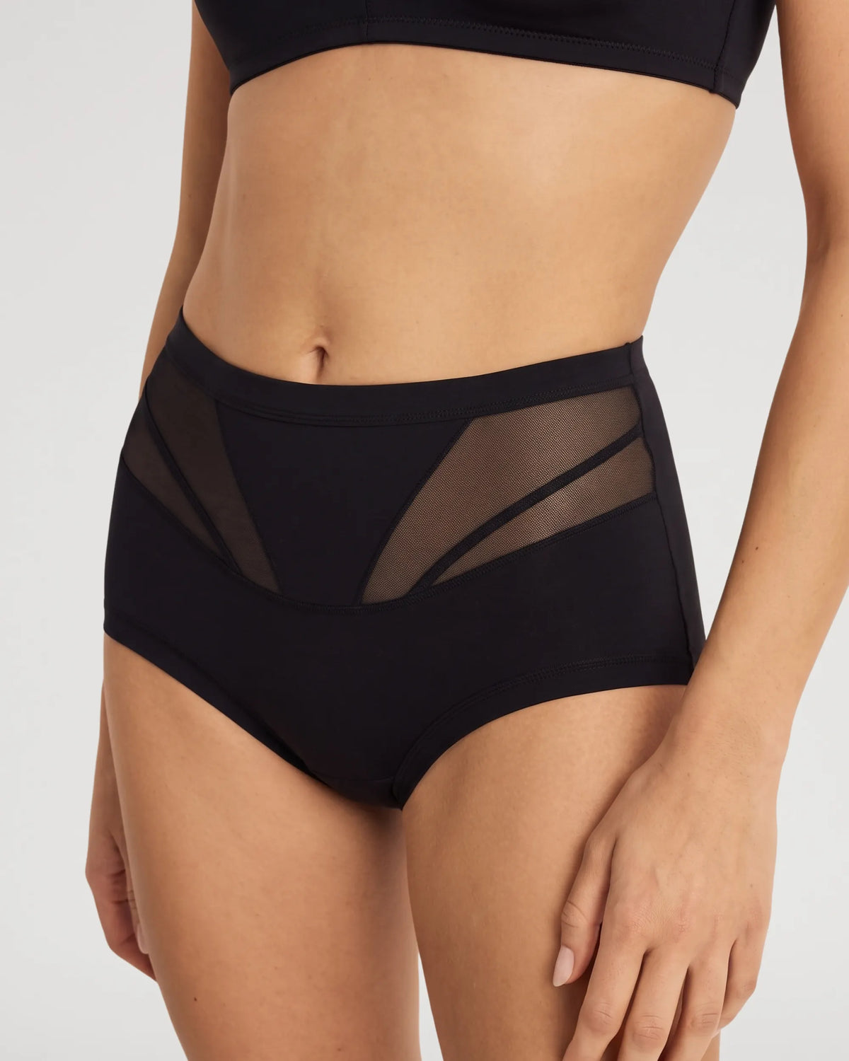 High-Waist Mesh Panel Butt-Lifting Briefs