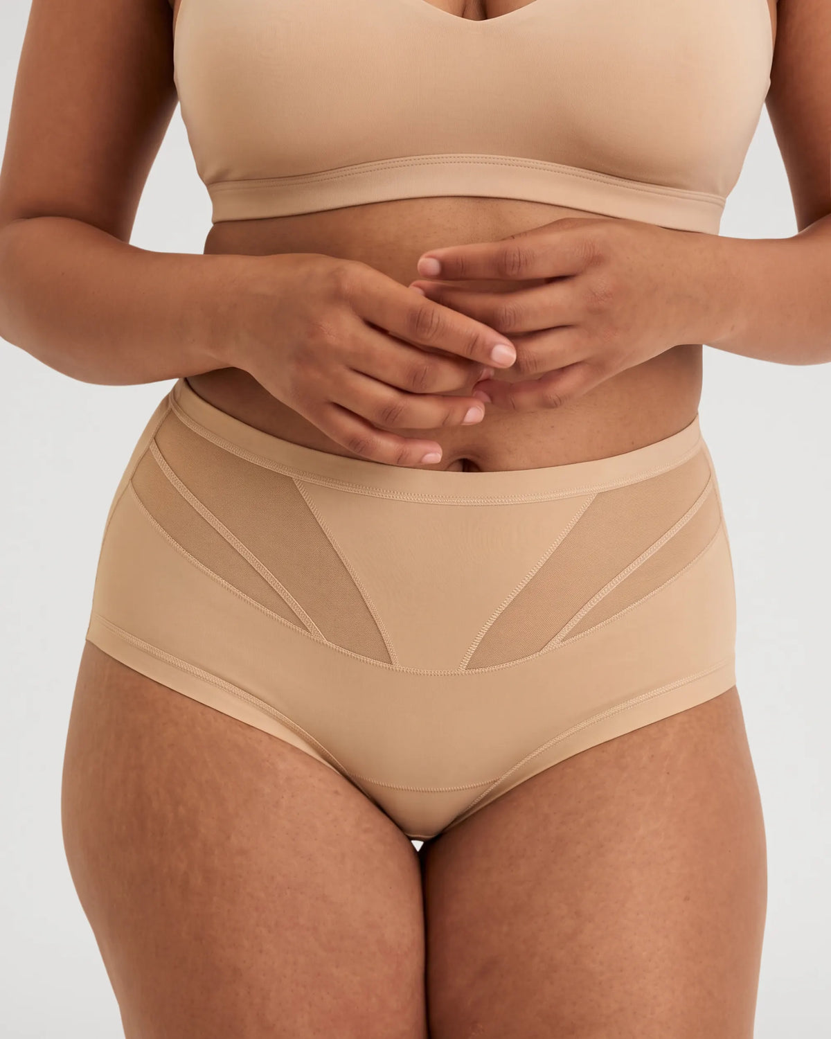 High-Waist Mesh Panel Butt-Lifting Briefs