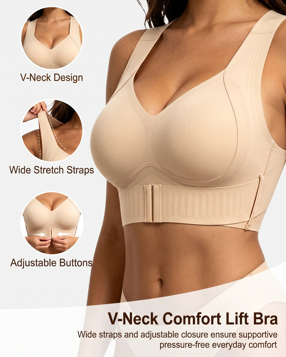 Seamless Front-Closure Wireless Posture Bra