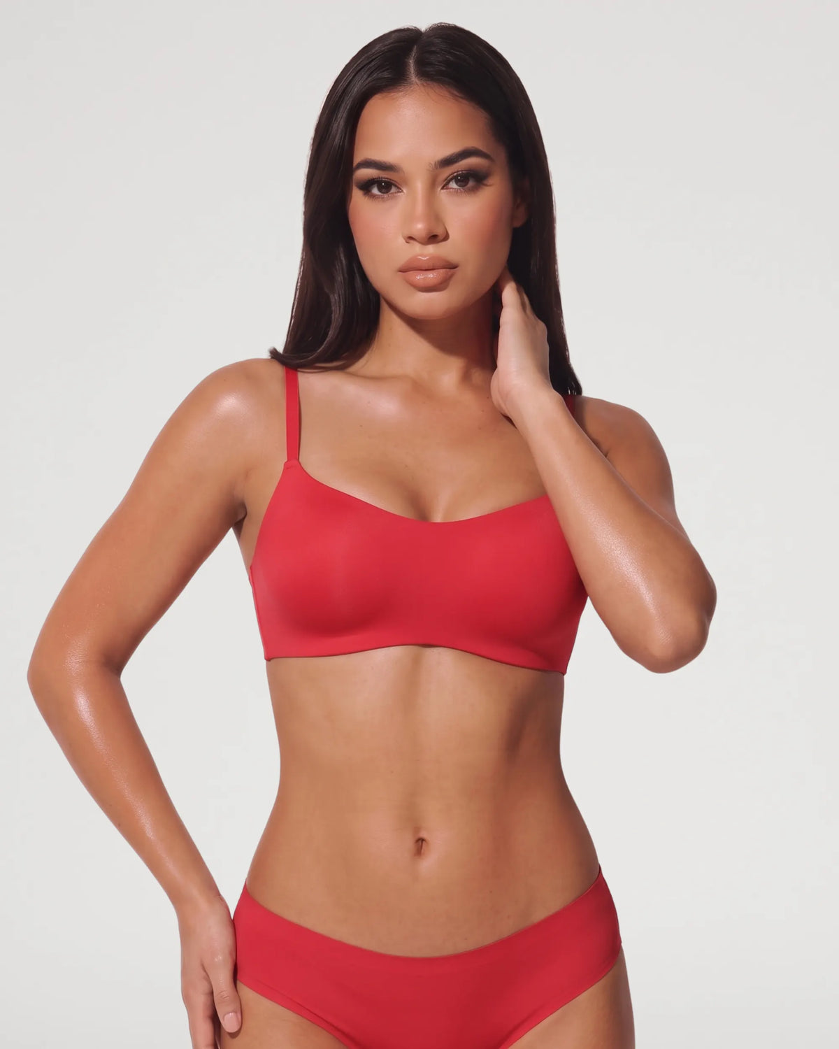 Red Seamless Molded Push Up Wireless Balconette Bra
