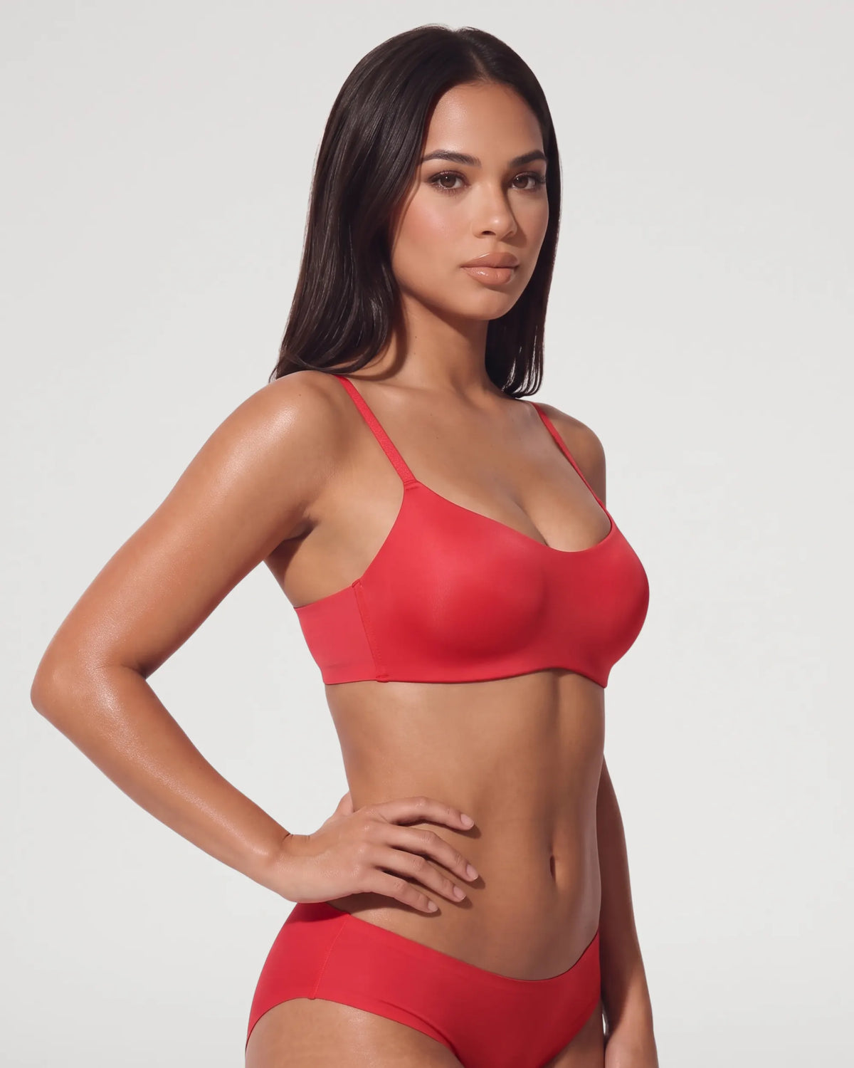 Red Seamless Molded Push Up Wireless Balconette Bra