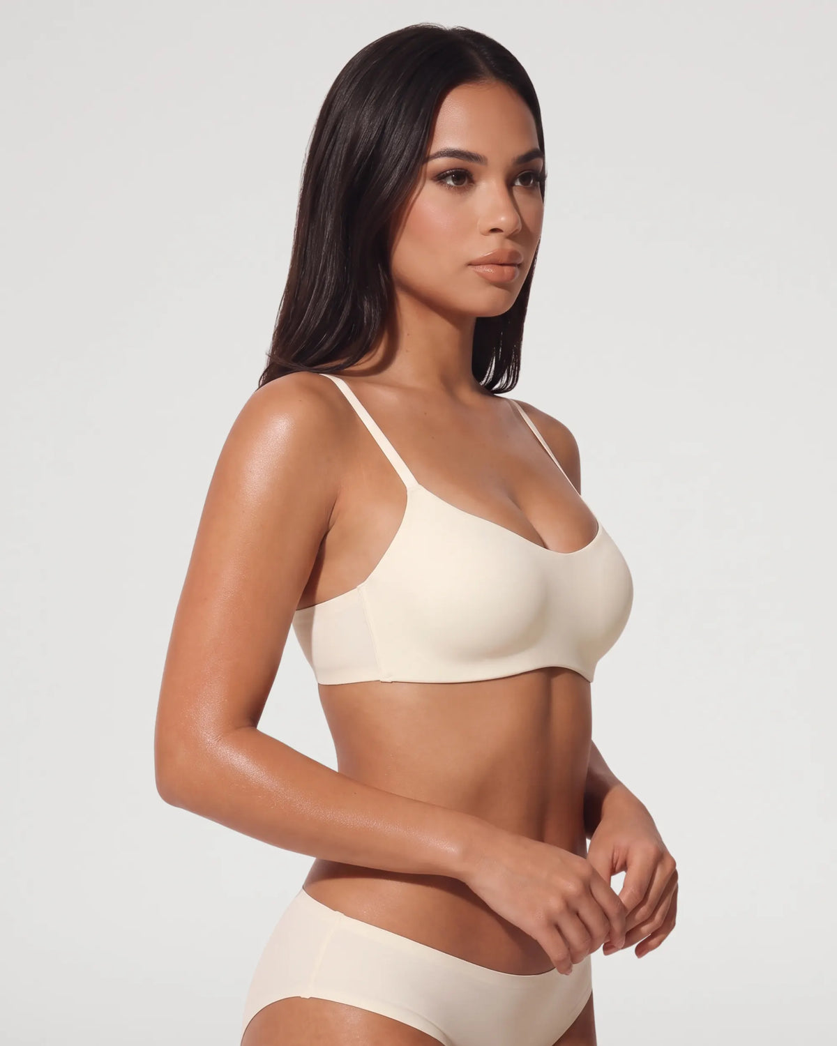 Coconut White Seamless Molded Push Up Wireless Balconette Bra
