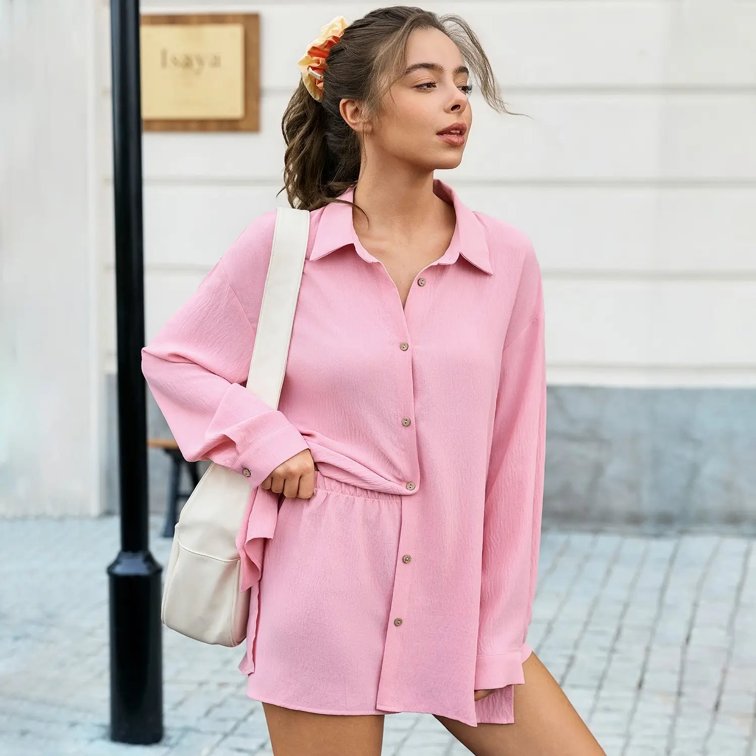 Ensemble surchemise texturée coupe oversize et short