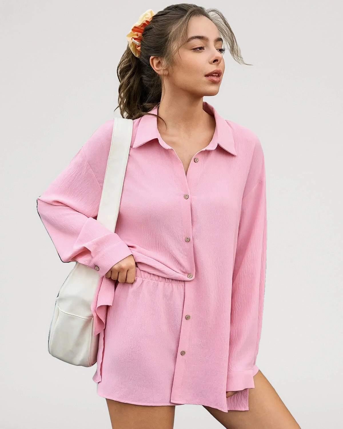 Side profile showing the loungewear set shape | LilyCurve