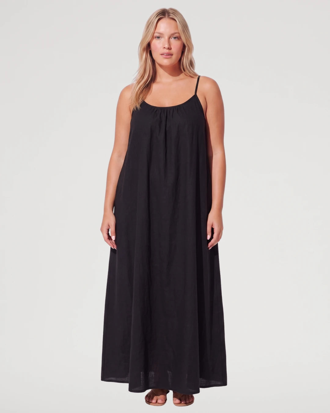 Robe longue fluide dos nu à fines bretelles