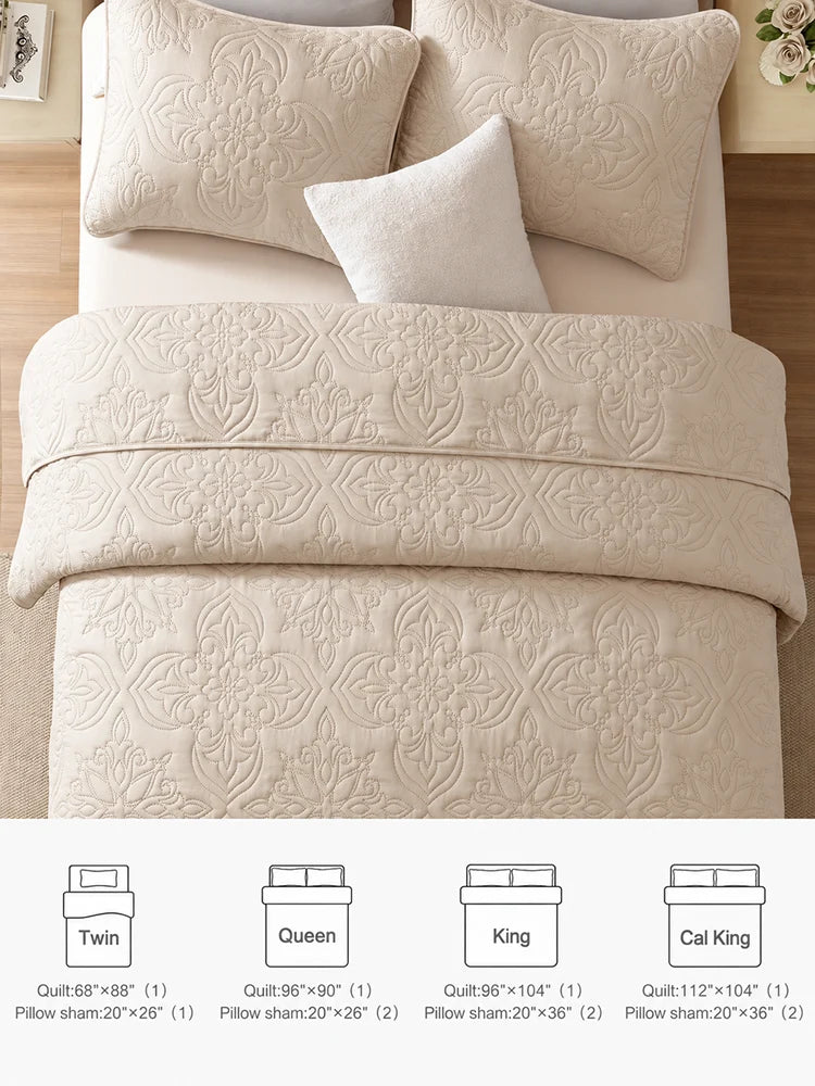 Vintage Damask Ultrasonic Quilted Bedding Set