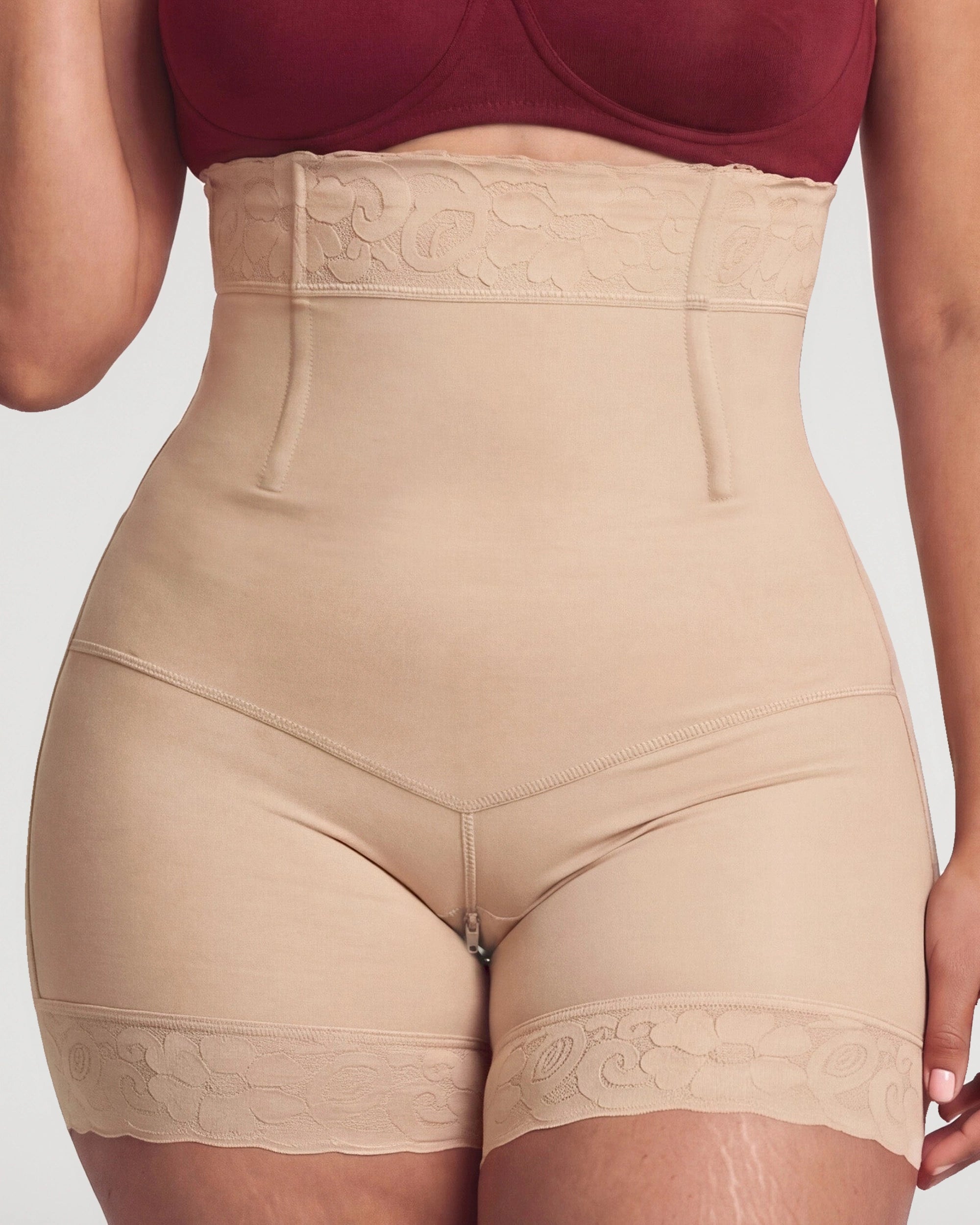 Close-up detail of the Sculpting High Waisted Tummy Control Butt Lifter Shorts design | LilyCurve