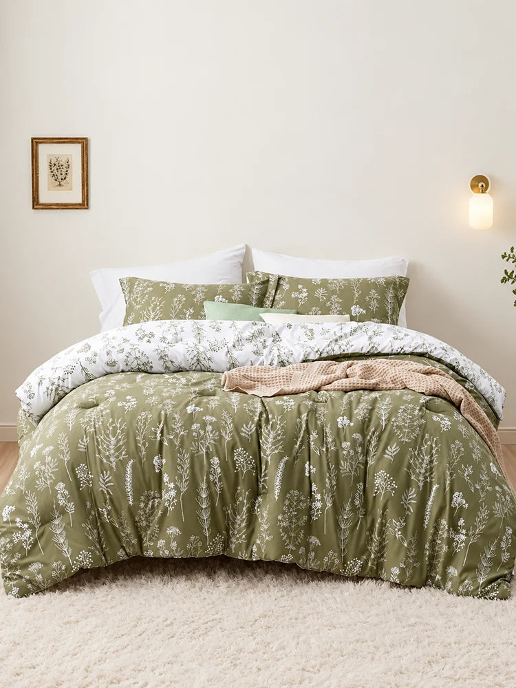 3-Piece Botanical Floral Reversible Comforter Set