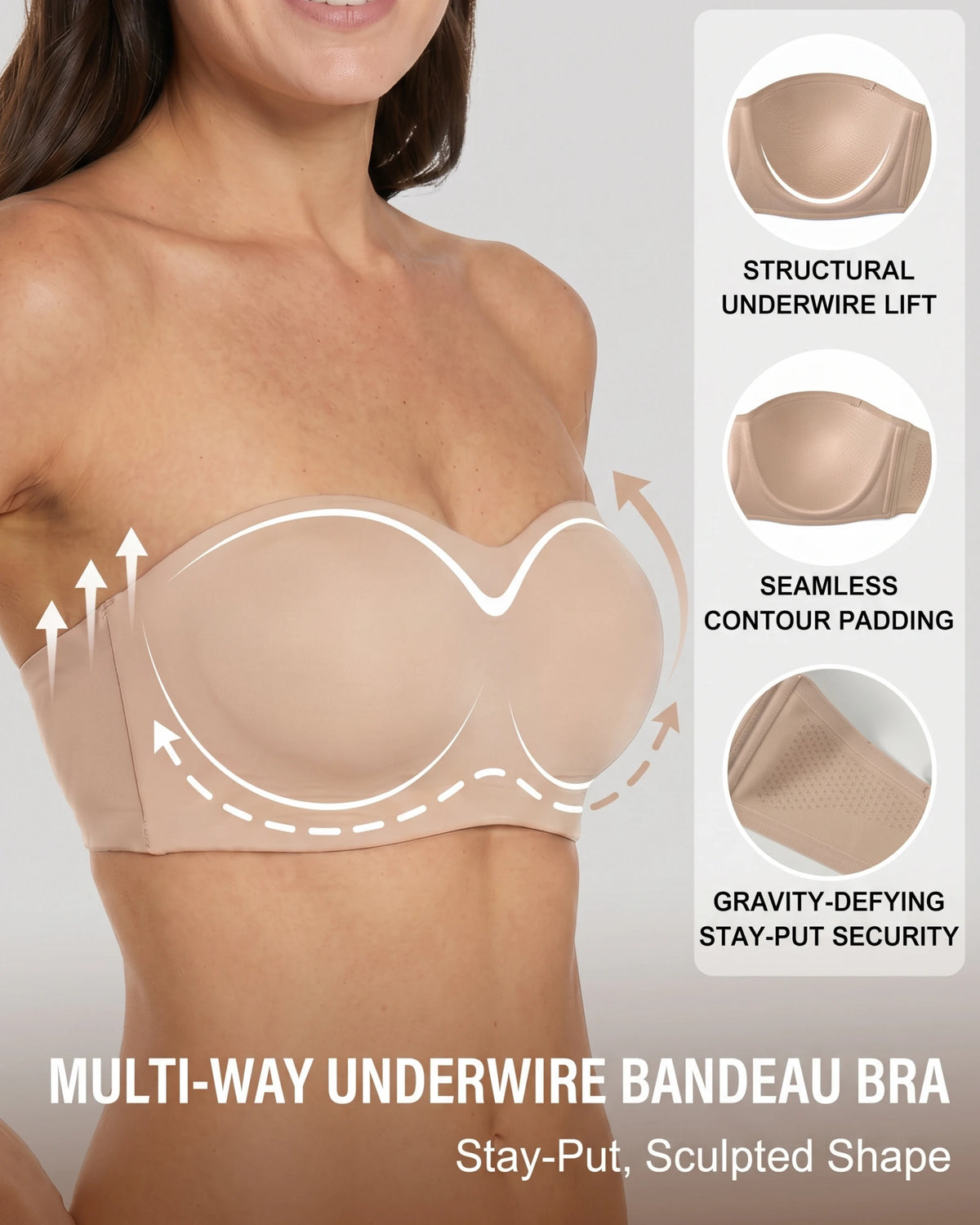 Sujetador sin tirantes sin costuras inalámbrico antideslizante con efecto push up (Jelly Bra)