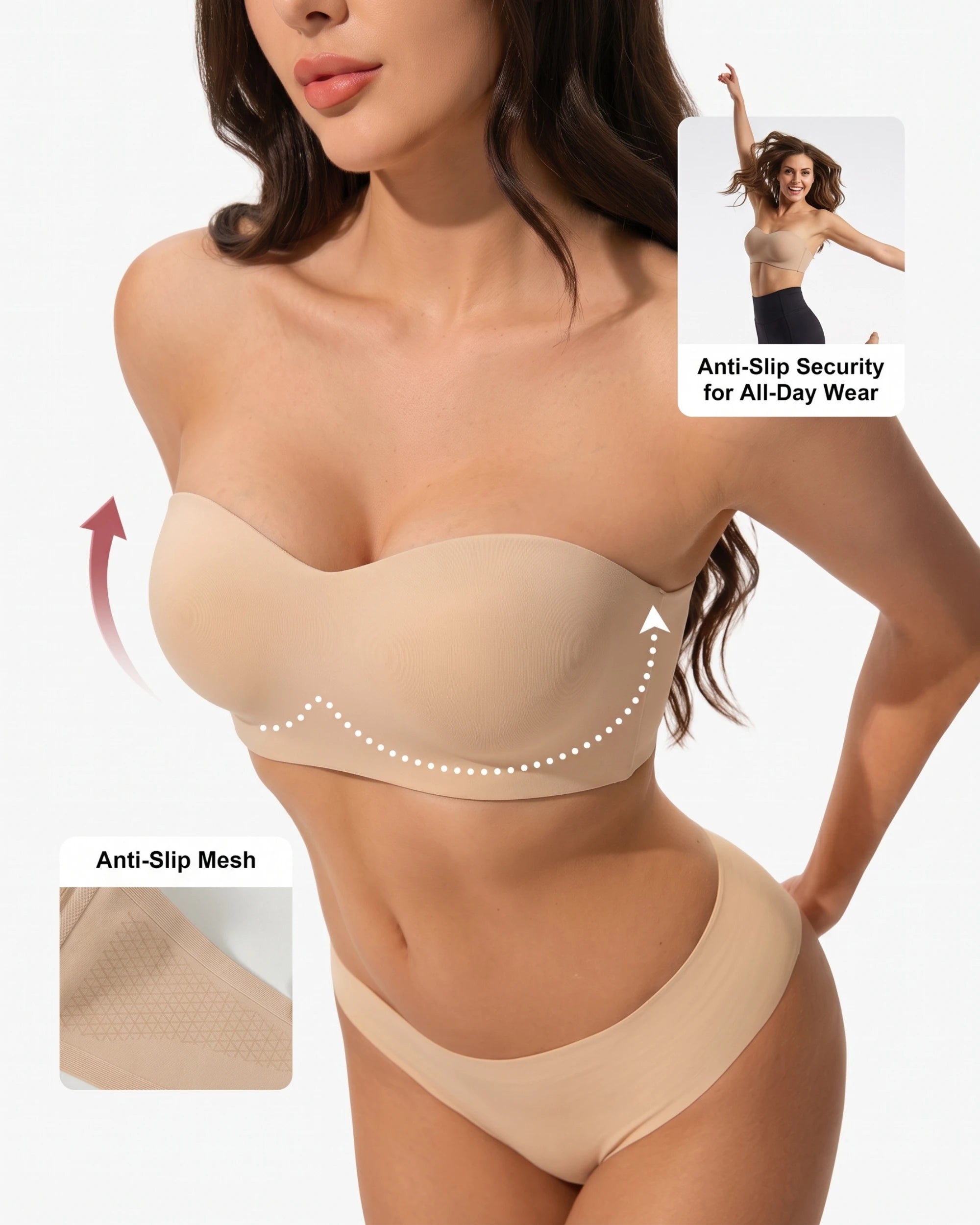 Sujetador sin tirantes sin costuras inalámbrico antideslizante con efecto push up (Jelly Bra)