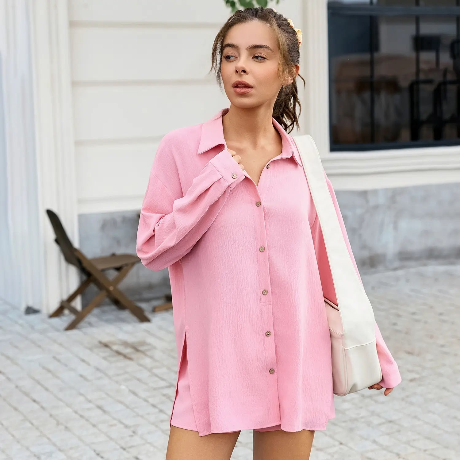 Ensemble surchemise texturée coupe oversize et short