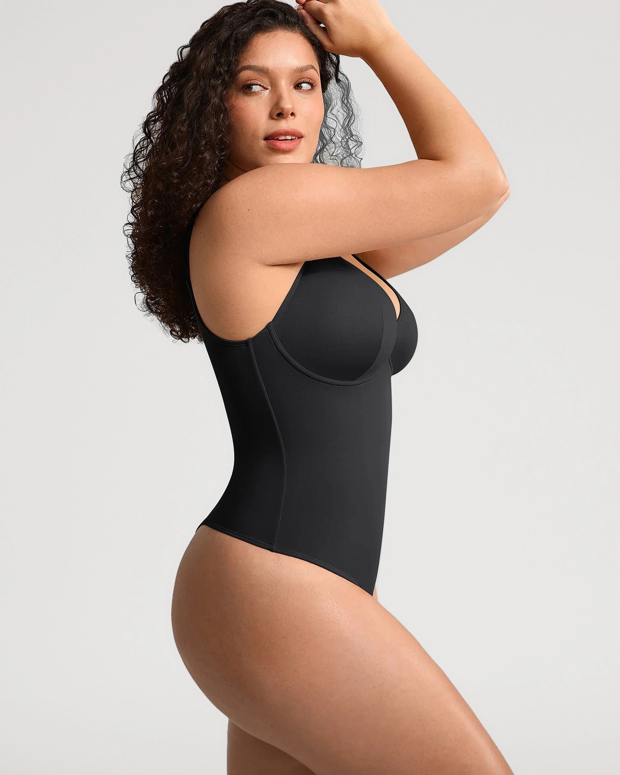 Front fit view of the V Neck Tummy Control Sculpt Bodysuit | LilyCurve