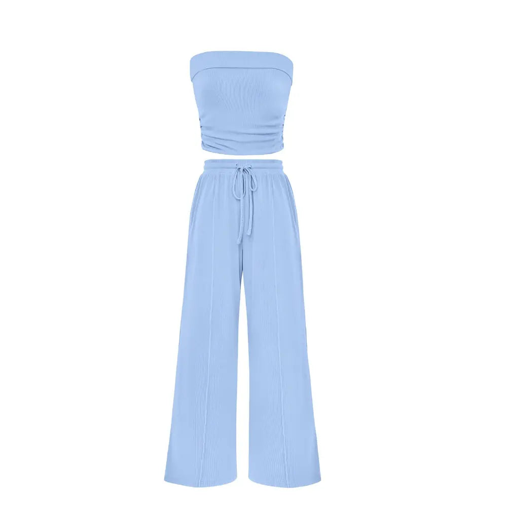 LilyCurve Summer Ribbed Crop Top & Shorts 2-Piece Set - Blue
