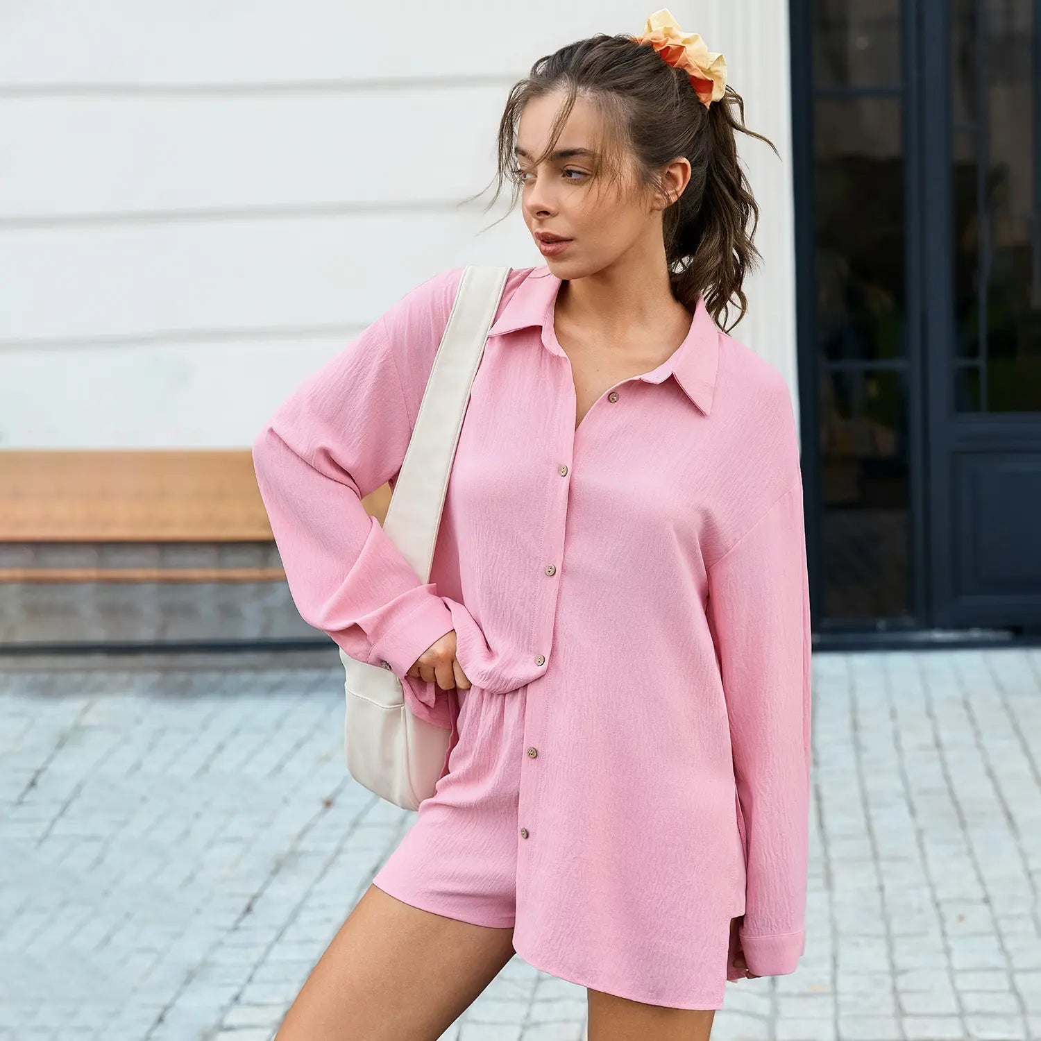 Ensemble surchemise texturée coupe oversize et short