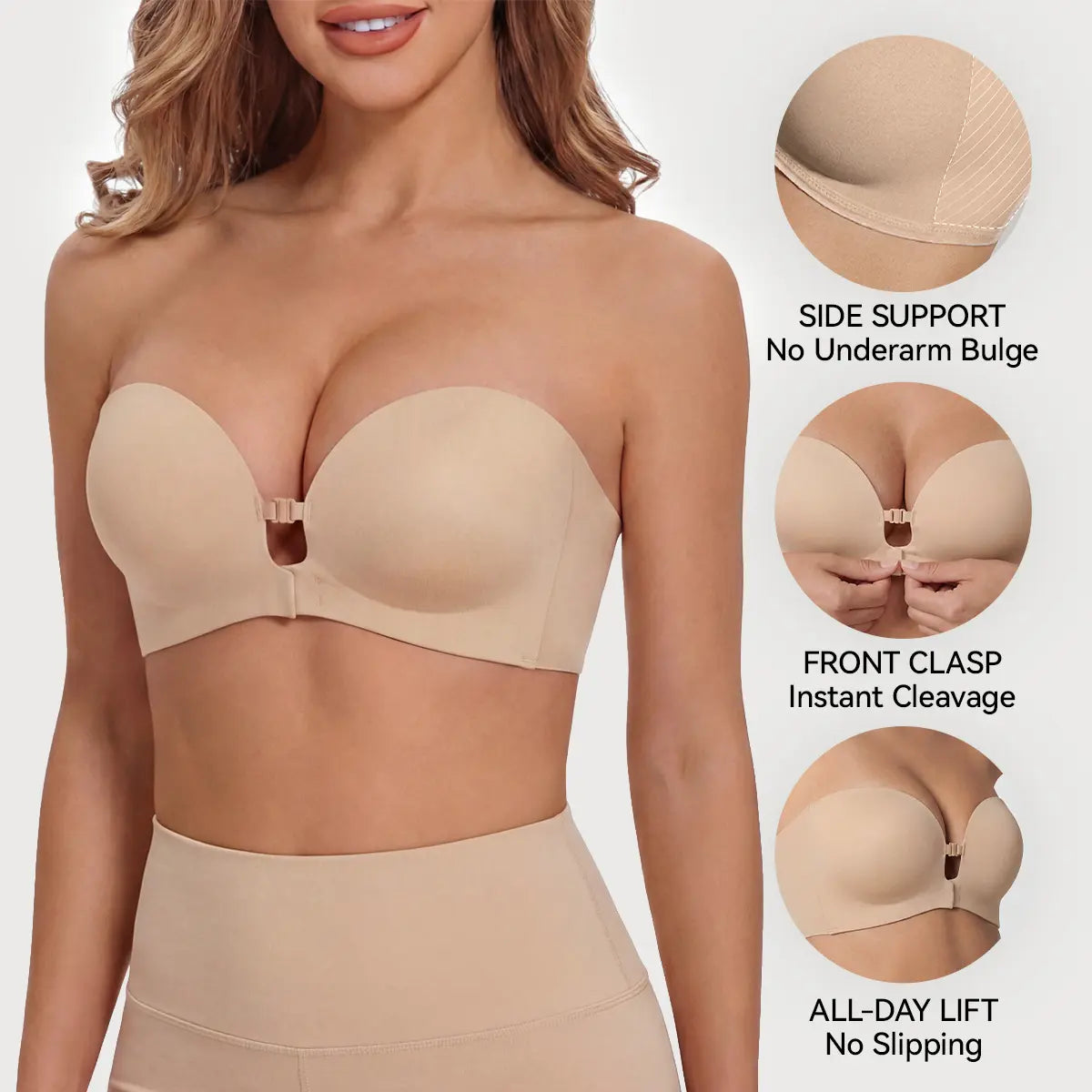 Front-Closure Wireless Padded Strapless Bra