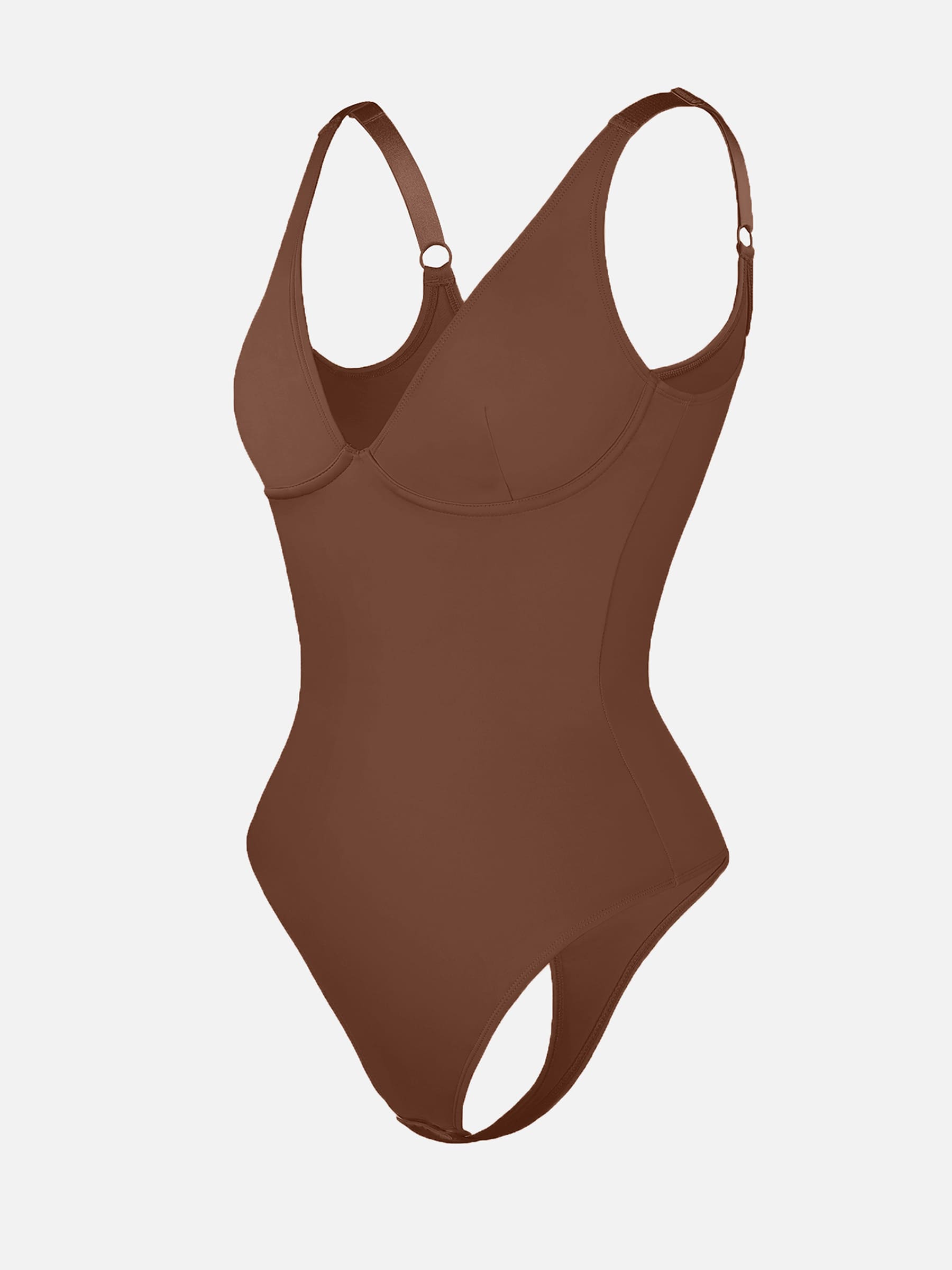 V-Neck Tummy Control Sculpt Bodysuit - V-neck Thong - Khaki - View 18