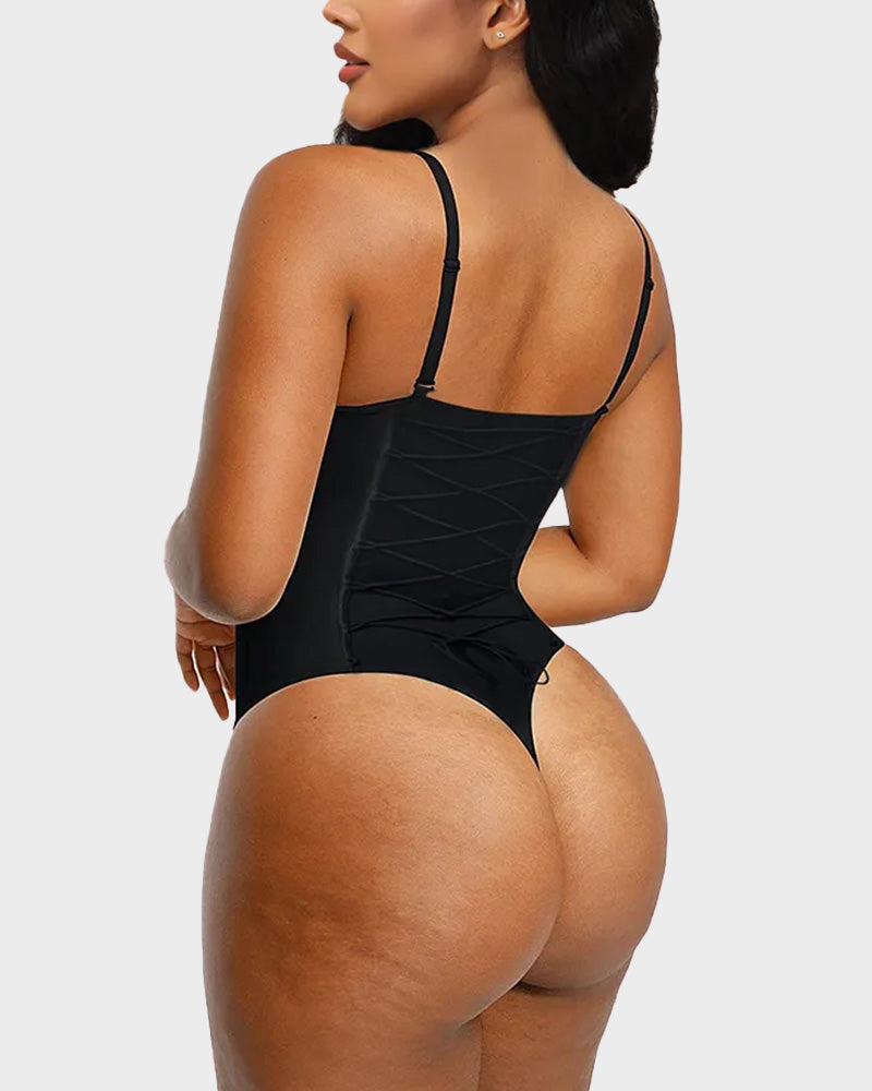 LilyCurve Back Lace-Up Seamless Shapewear Bodysuit in BK