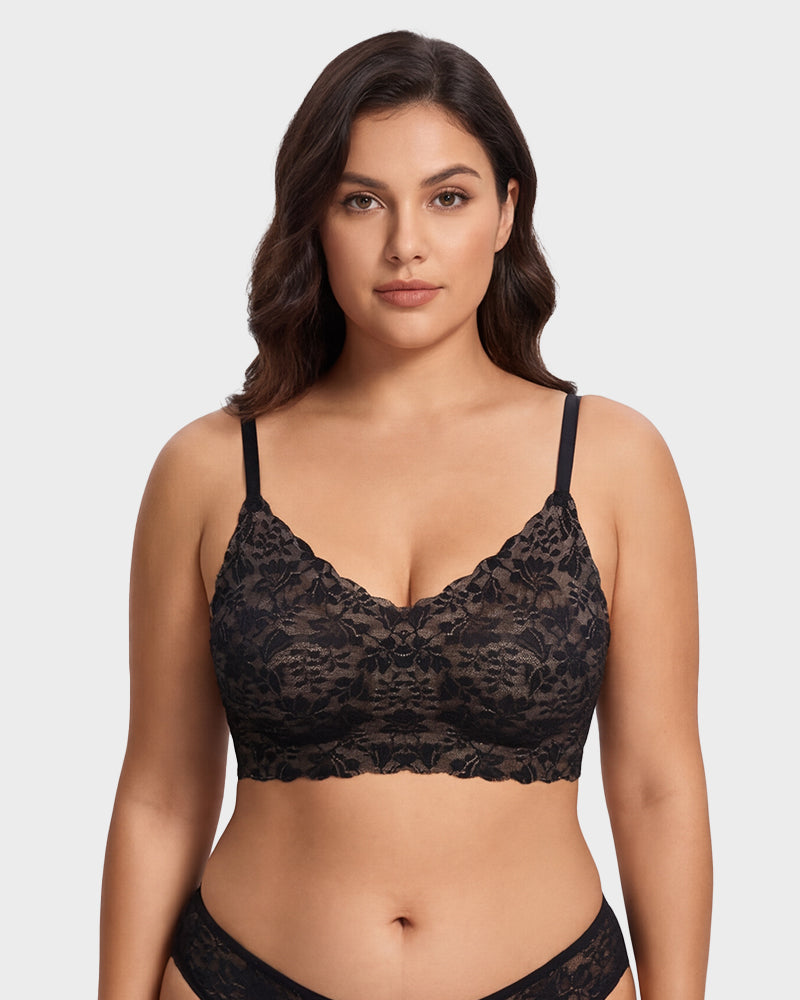 LilyCurve Breathable Lace Lift Bra in BK