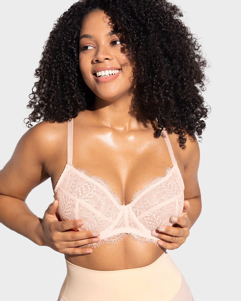LilyCurve Ultra-Light Lace Underwire Push-Up Bra in BK