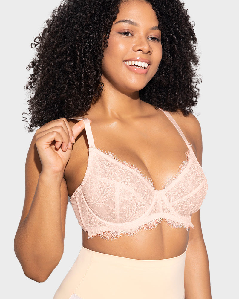 LilyCurve Ultra-Light Lace Underwire Push-Up Bra in BK