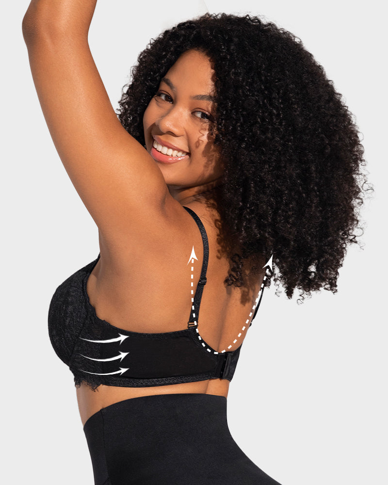 LilyCurve Ultra-Light Lace Underwire Push-Up Bra in BK