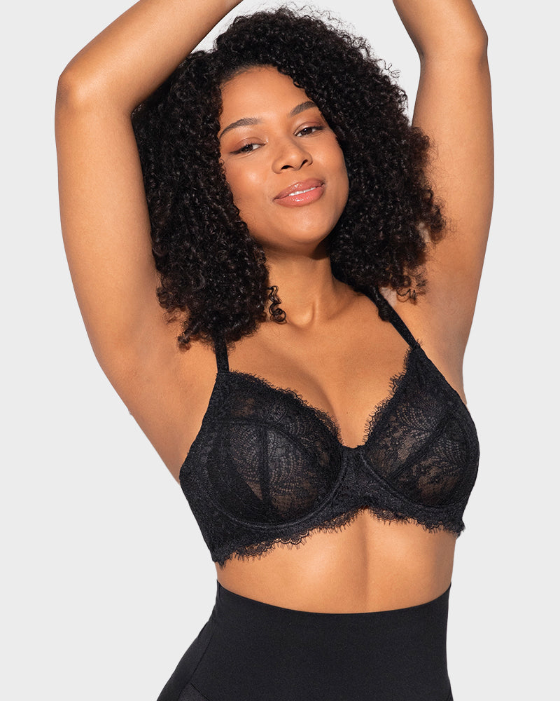 LilyCurve Ultra-Light Lace Underwire Push-Up Bra in BK