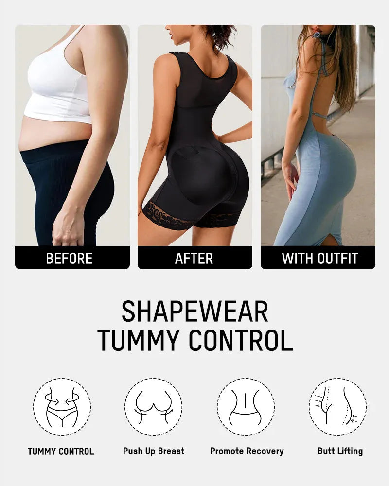 Extra Firm Post Surgery Full Body Shaper Zipper Crotch Fajas