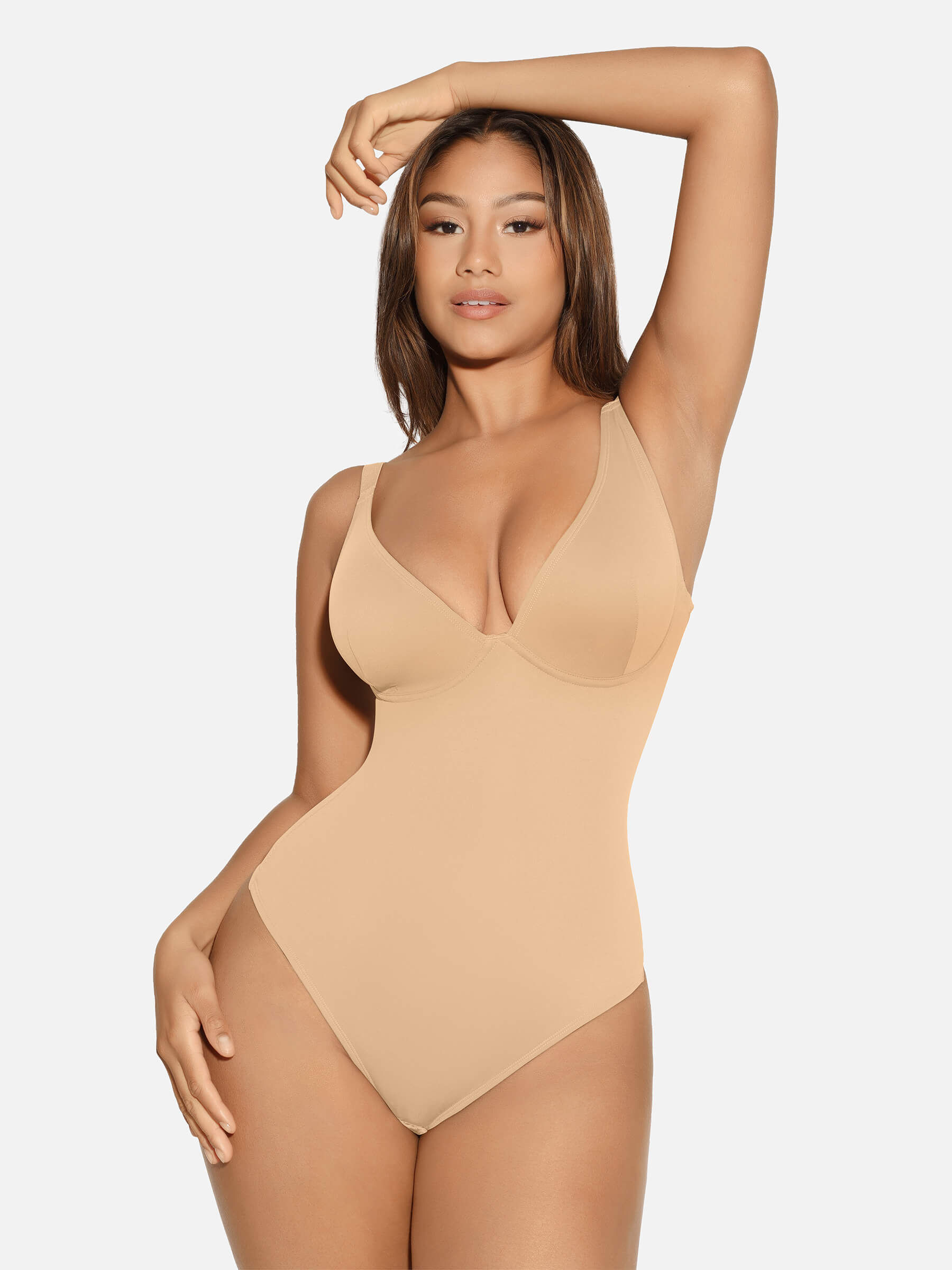 V-Neck Tummy Control Sculpt Bodysuit - V-neck Thong - Forest Green - View 66