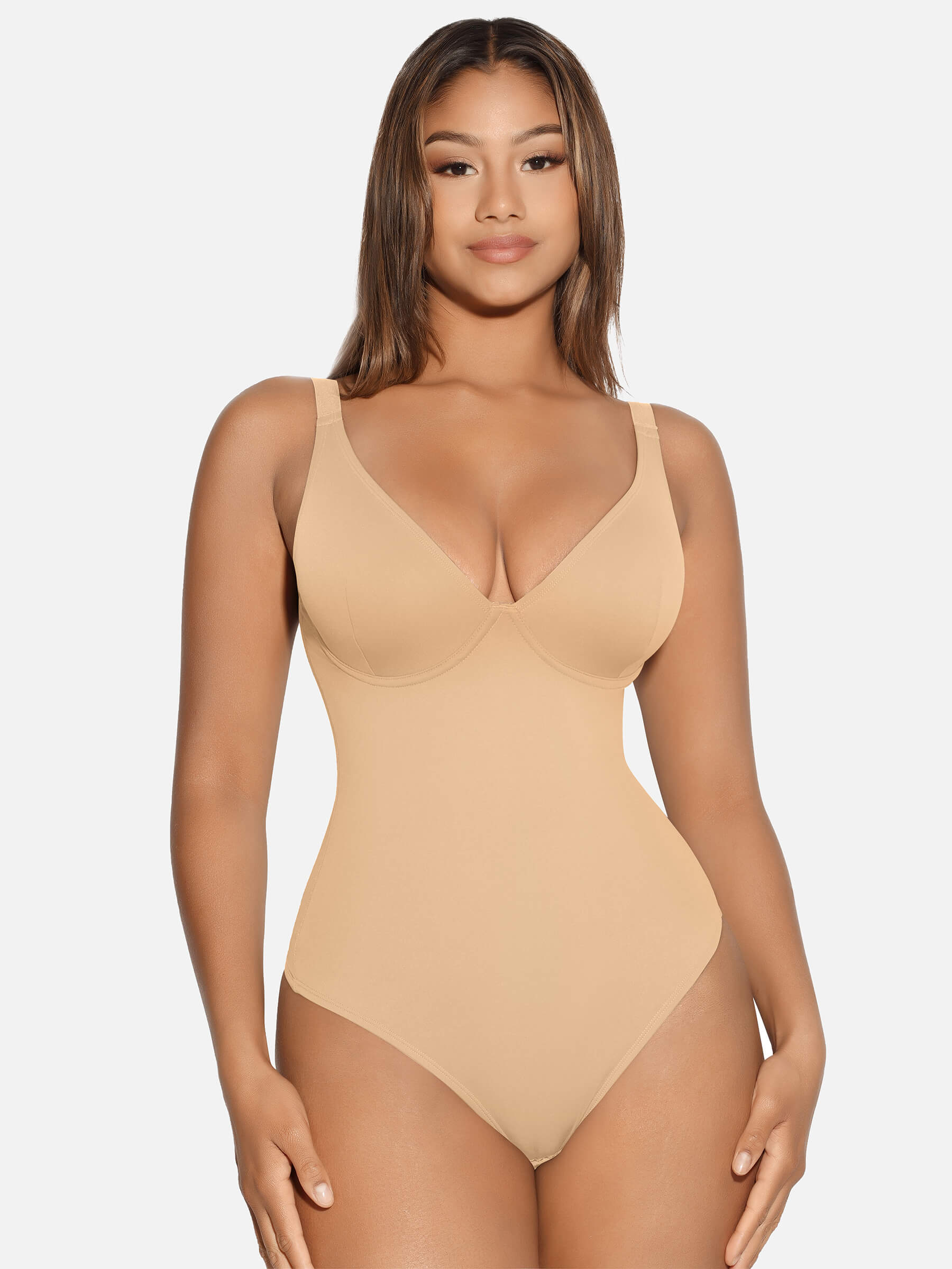 V-Neck Tummy Control Sculpt Bodysuit - V-neck Thong - Forest Green - View 65