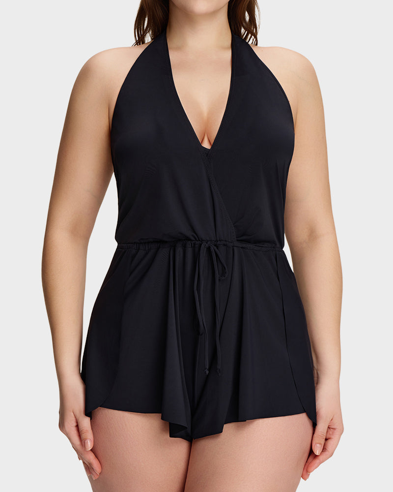 LilyCurve SculptFit AirLift Halter V-Neck Swim Romper in PK