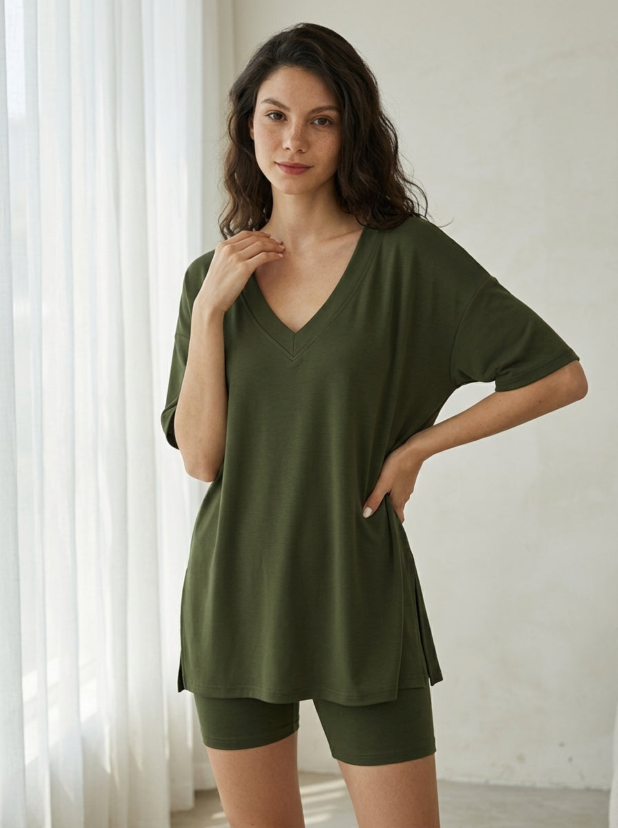 Oversized V-Neck Split Hem Lounge Set
