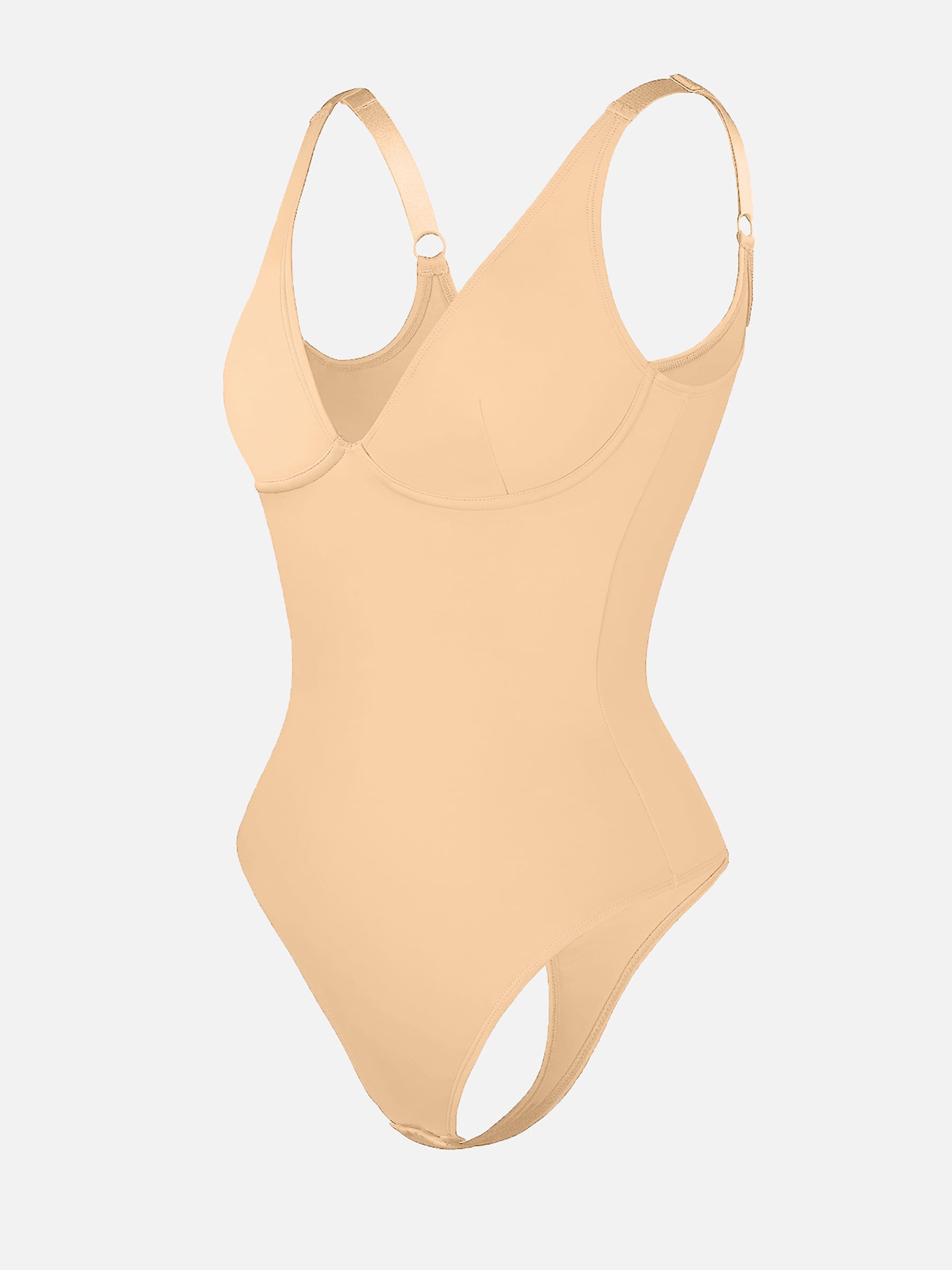 V-Neck Tummy Control Sculpt Bodysuit - V-neck Thong - Mocha Brown - View 72