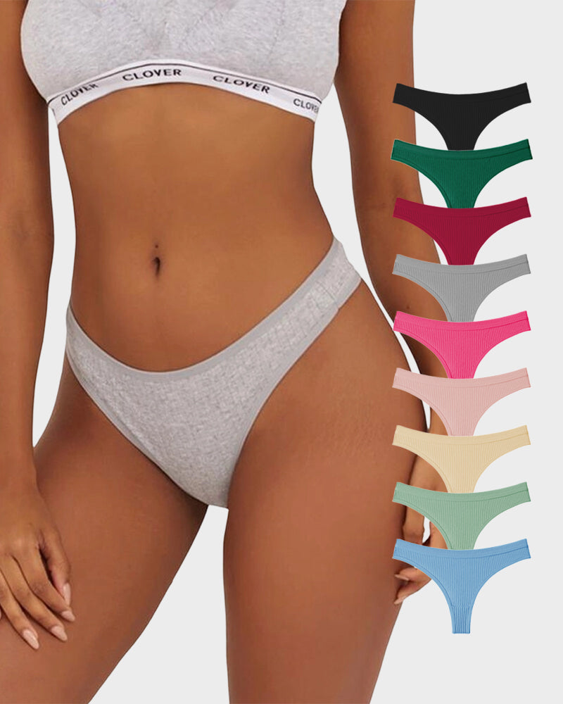 LilyCurve Seamless Low-Rise Cotton Thong Panty (9 Pack) in BK