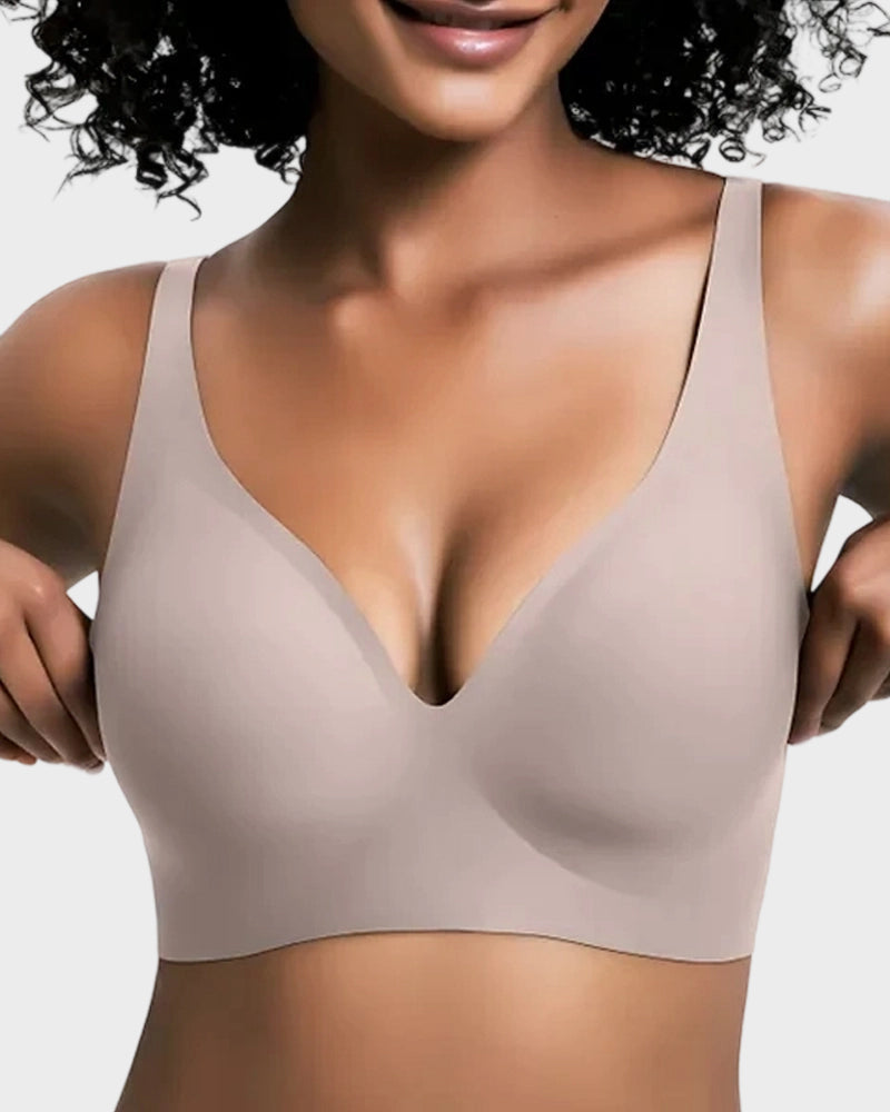 LilyCurve Seamless Deep V Push-Up Wireless Bra in NU