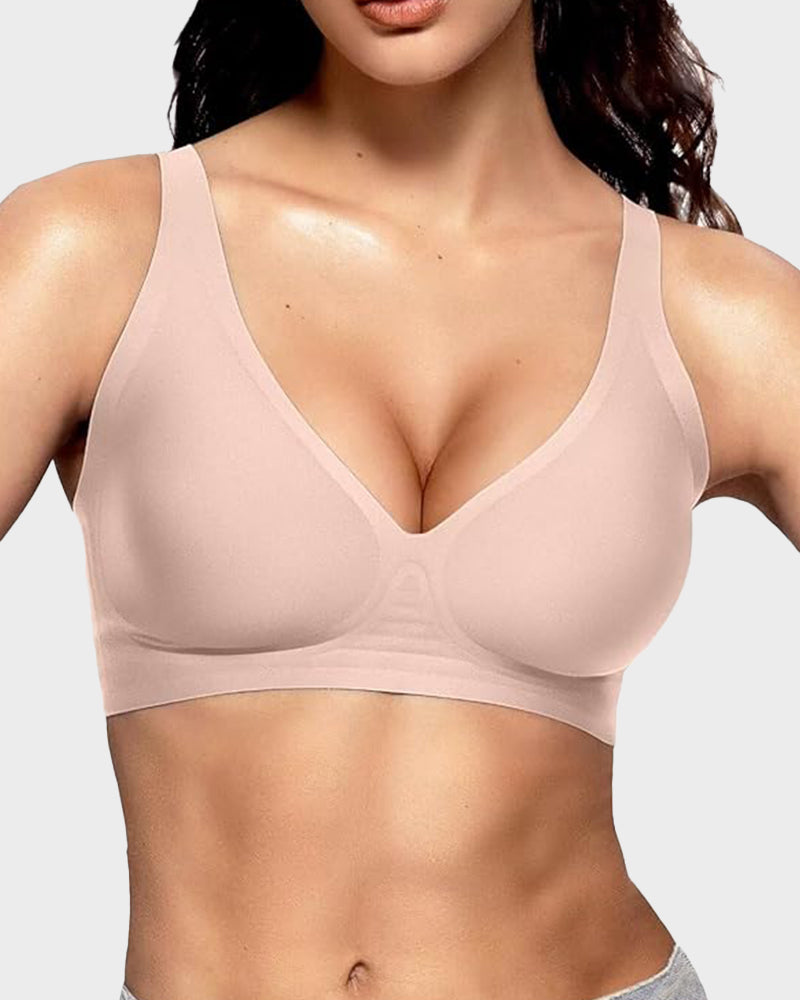 LilyCurve Seamless Deep V Push-Up Wireless Bra in BN