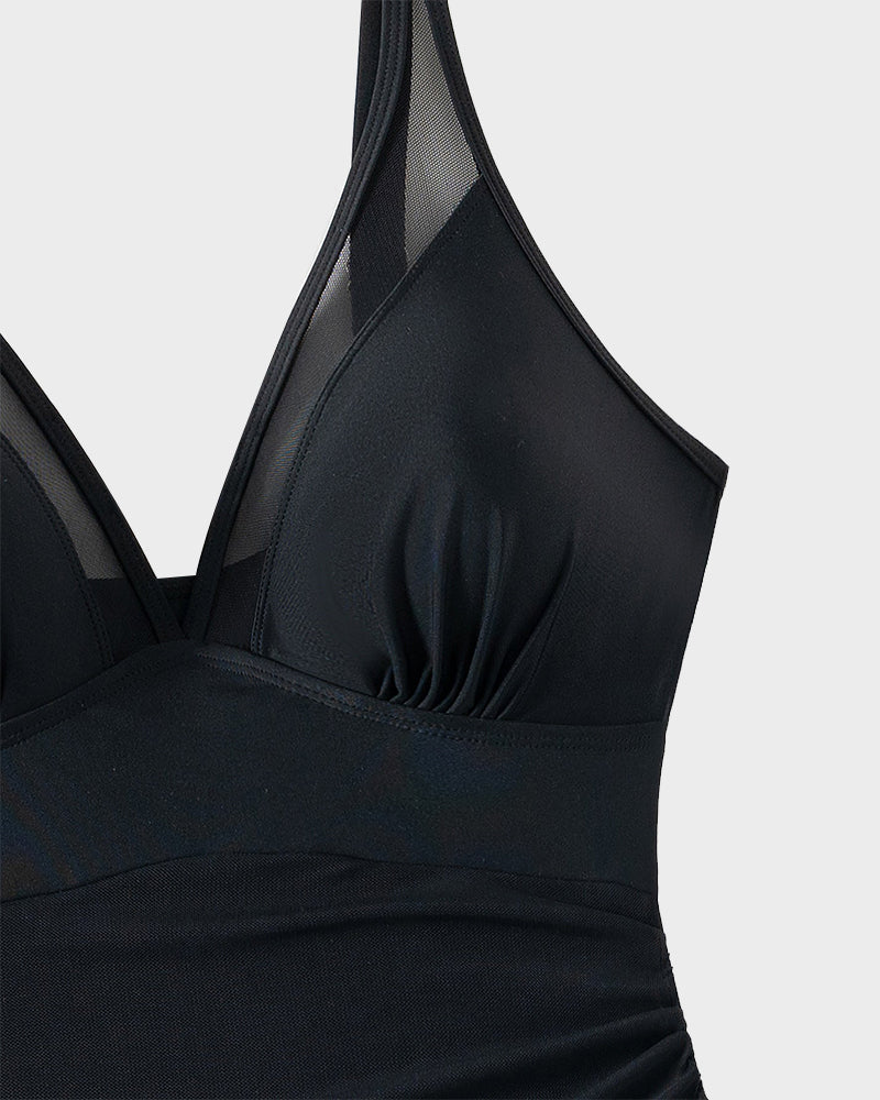 LilyCurve Slimming Mesh Sheer Sarong Wraps Bathing Suit in BL