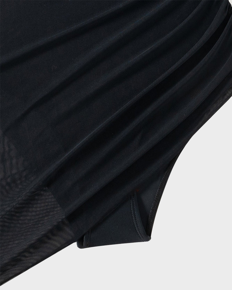 LilyCurve Slimming Mesh Sheer Sarong Wraps Bathing Suit in BL