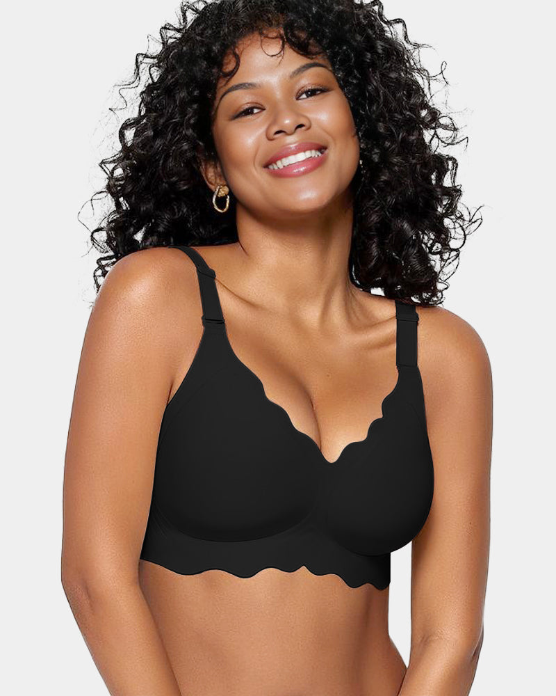 LilyCurve Soft Full Coverage Scalloped Wireless Jelly Bra in BK