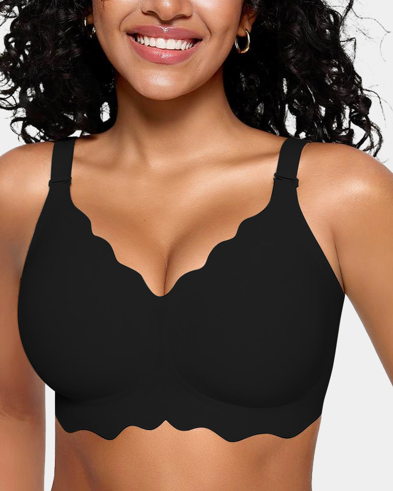 LilyCurve Soft Full Coverage Scalloped Wireless Jelly Bra in BK