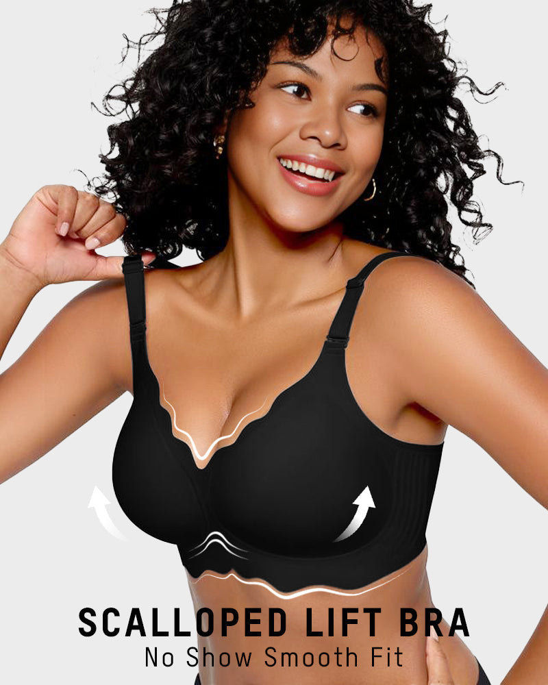 LilyCurve Soft Full Coverage Scalloped Wireless Jelly Bra in BK