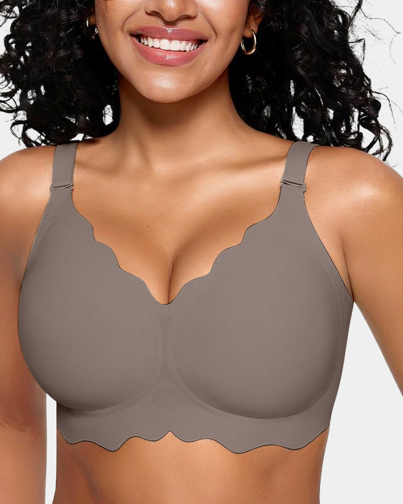 LilyCurve Soft Full Coverage Scalloped Wireless Jelly Bra in GY
