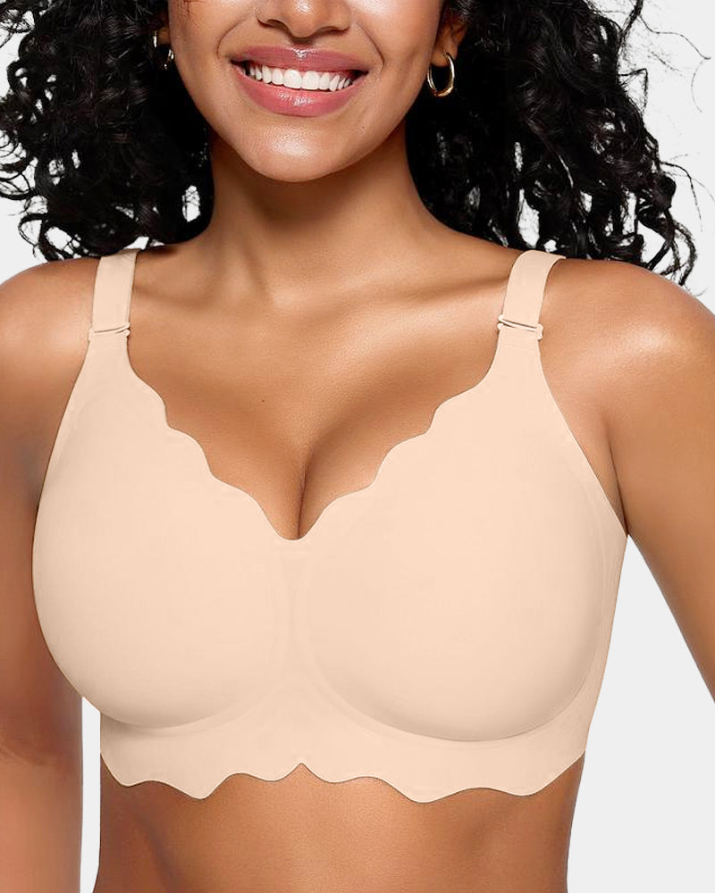 LilyCurve Soft Full Coverage Scalloped Wireless Jelly Bra in NU