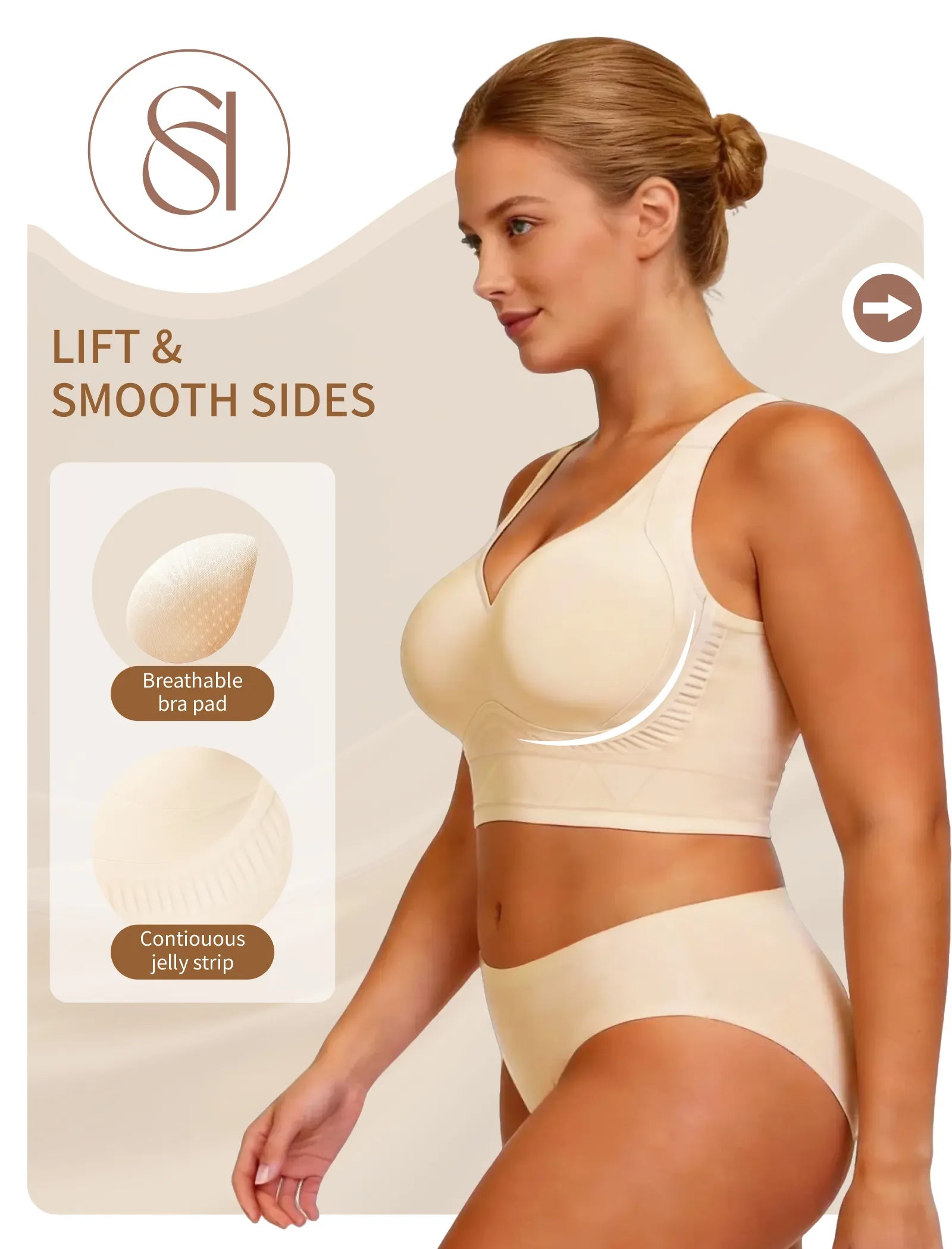Plus Size Back Fat Smoothing Wireless T-Shirt Bra - Black - View 4