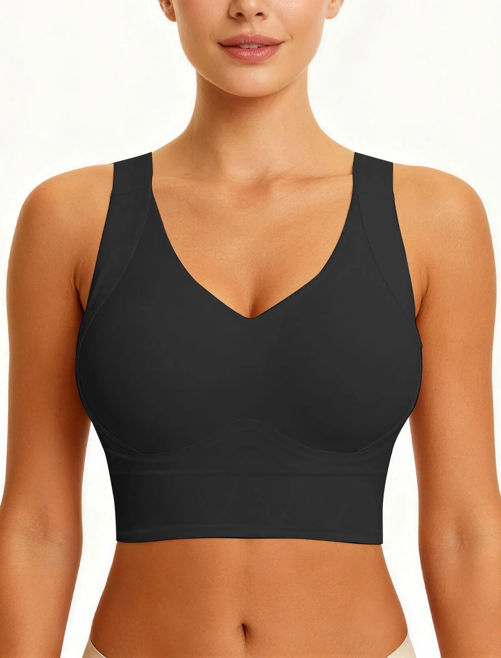 Plus Size Back Fat Smoothing Wireless T-Shirt Bra - Black - View 3