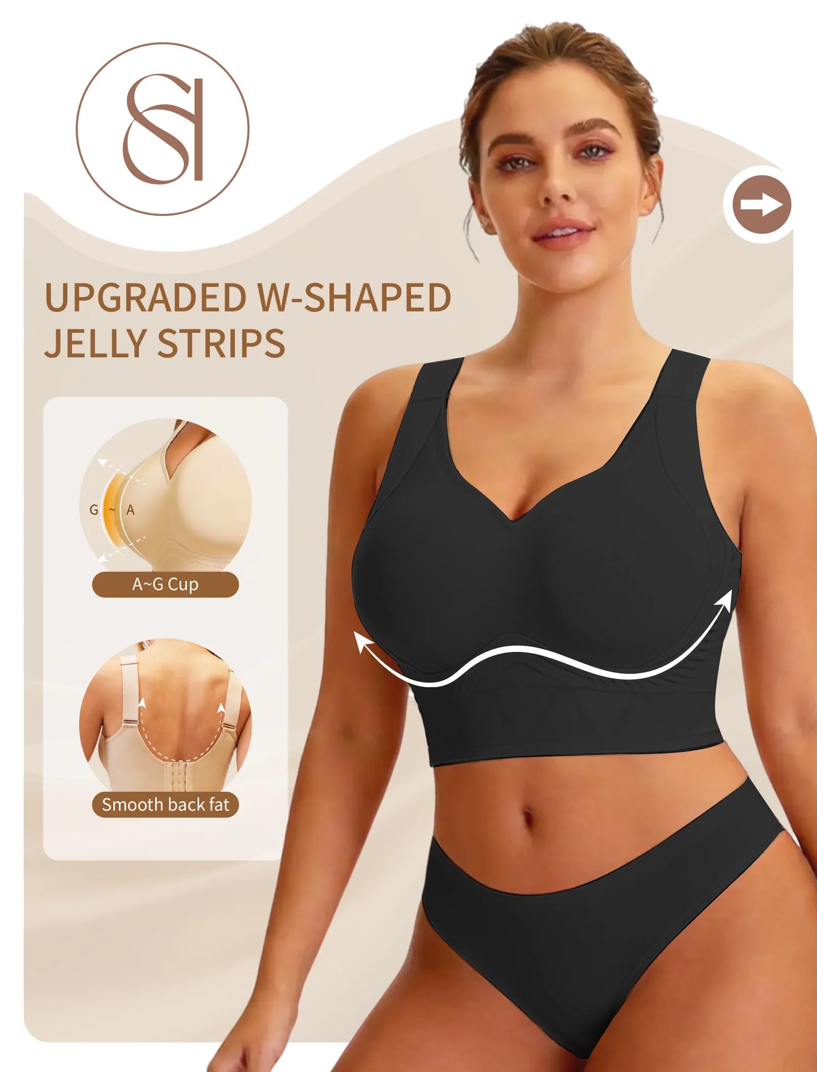Plus Size Back Fat Smoothing Wireless T-Shirt Bra - Black - View 6